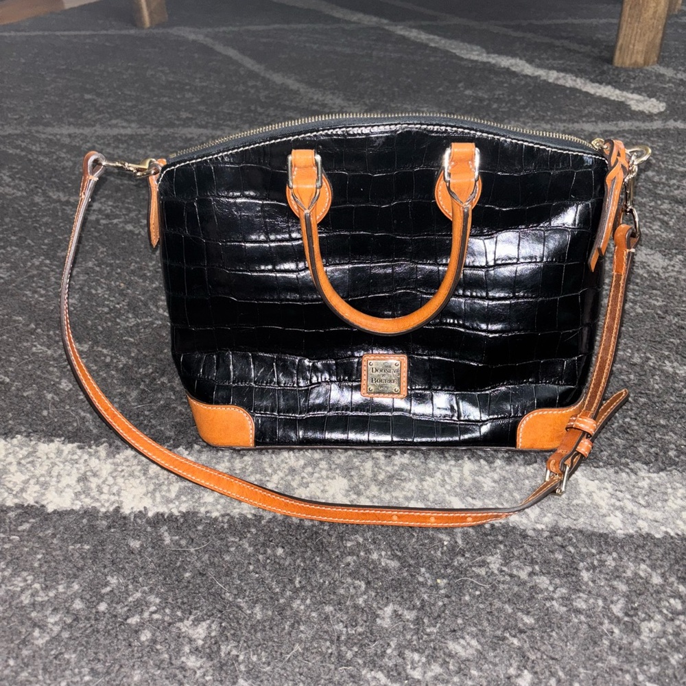 Dooney & Bourke Black and Brown Croc Embossed Shoulder Bag